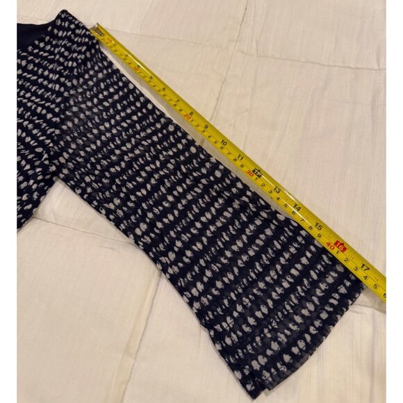 Always Indigo Womens M V-Neck Peplum Blouse Navy/White Patterned Lace-Up - Picture 8 of 8